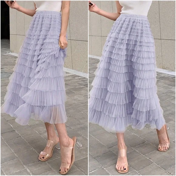 Luxe Mesh Layered Evening Flowy Maxi Skirt - Picture 2 of 8